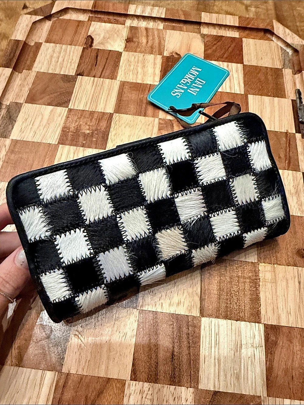 DML Checkered Faux Leather Wallet in Black & White NWT